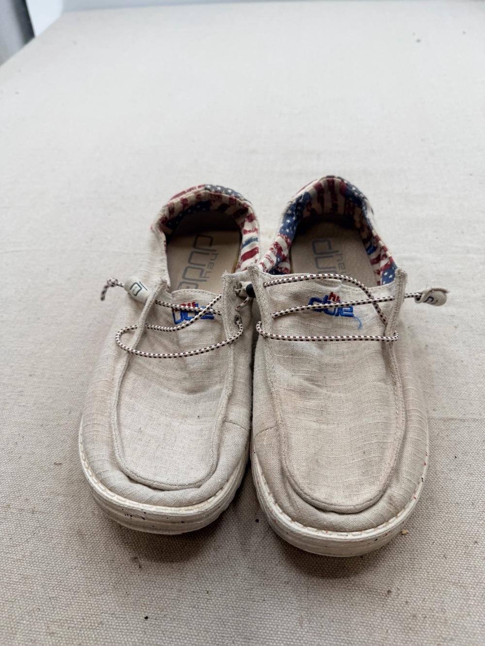 Hey Dude Wendy Beige Canvas Slip-On with American Flag Lining